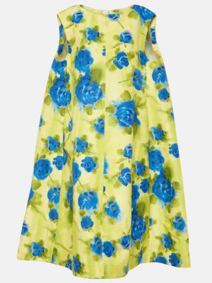 Bombažna midi obleka s cvetličnim vzorcem s potiskom Marni rumena