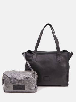 Кожаная сумка шоппер с карманами Abbacino черная