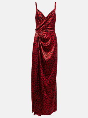 Jedwabna satynowa sukienka długa z nadrukiem Dolce&gabbana czerwona