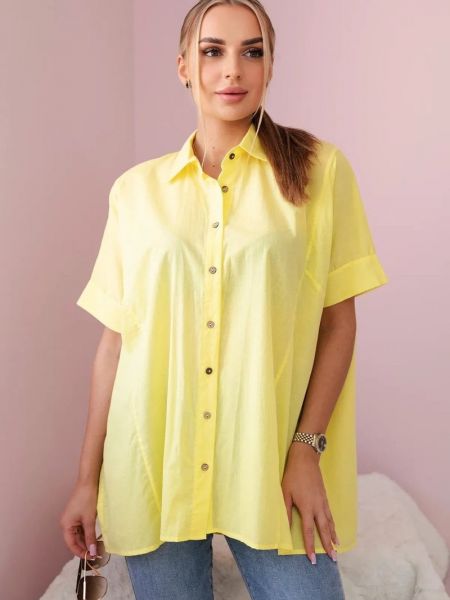 Βαμβακερό πουκάμισο με κοντό μανίκι Kesi κίτρινο