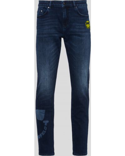 Bavlněné kožené kalhoty Karl Lagerfeld - modrá