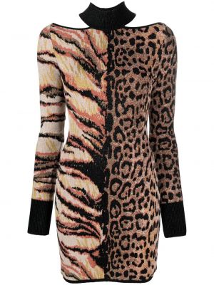 Rochie midi tricotate cu imagine cu imprimeu animal print Roberto Cavalli negru