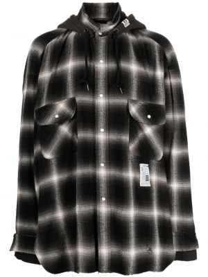 Kostkovaná bavlněná košile s kapucí Maison Mihara Yasuhiro černá