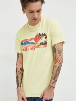 Superdry t-shirt sárga, férfi, nyomott mintás