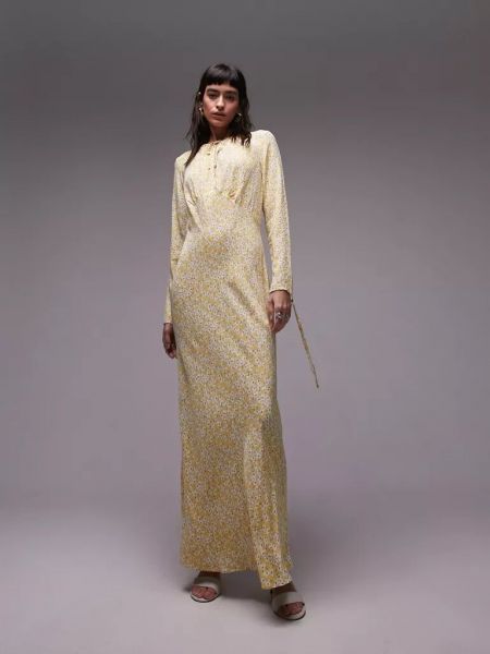 Длинное платье в цветочек с принтом Topshop желтое