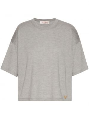 Плетена кашмирена копринена тениска Valentino Garavani сиво