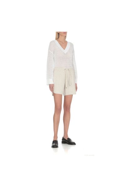 Pantalones cortos con lentejuelas de algodón con trenzado Brunello Cucinelli beige