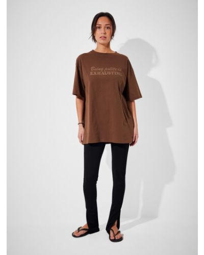 NA-KD Póló Being Polite 1100-006171-1408-003 Barna Relaxed Fit Na-kd