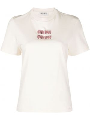 T-shirt en coton avec applique Miu Miu