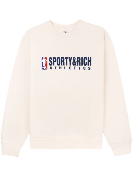 Langes sweatshirt aus baumwoll mit rundem ausschnitt Sporty & Rich weiß