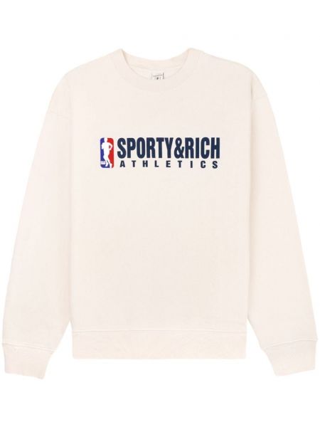 Памучен дълъг суичър с кръгло деколте Sporty & Rich бяло