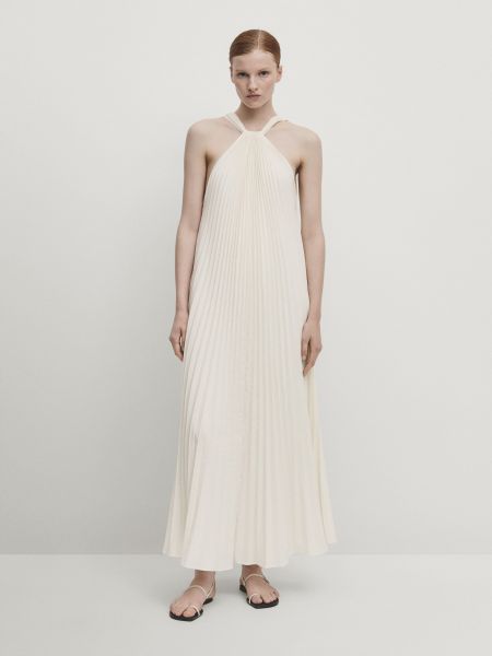 Плиссированное платье Massimo Dutti белое