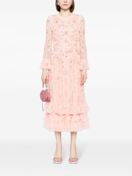 Midi suknele su blizgučiais iš tiulio Needle & Thread rožinė