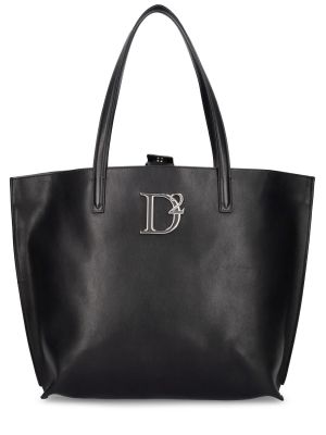 Usnjena nakupovalna torba Dsquared2 črna