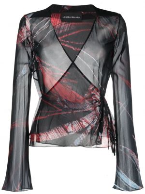Svilena bluza z abstraktnimi vzorci Louisa Ballou črna