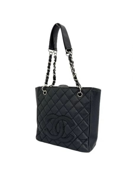 Bolso shopper de cuero retro Chanel Vintage negro