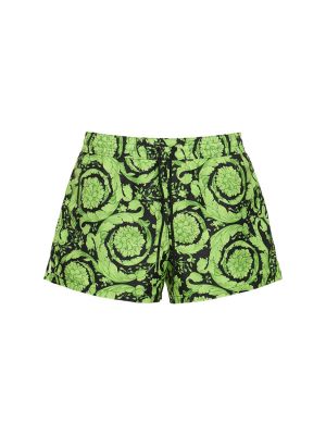 Pantalones cortos de nailon con estampado Versace verde
