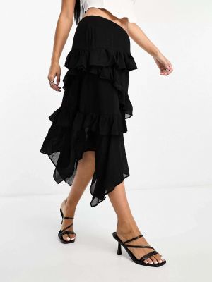 Шифоновая юбка миди с рюшами Glamorous черная