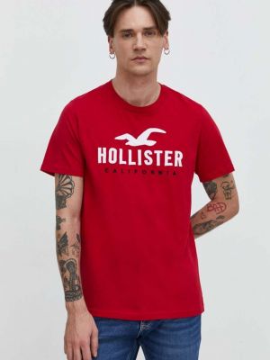Bavlněné tričko s aplikacemi Hollister Co. červené