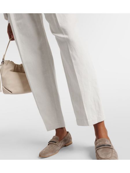 Βαμβακερό λινό παντελόνι με ίσιο πόδι Brunello Cucinelli λευκό