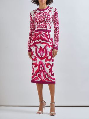 Rochie midi de mătase cu imagine Dolce & Gabbana