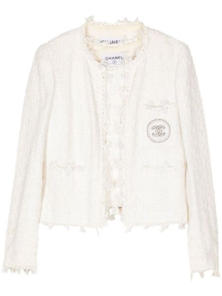 Tvídová dlhá bunda Chanel Pre-owned biela