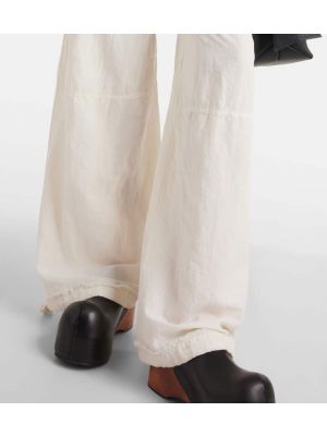 Bavlněné lněné kalhoty relaxed fit Acne Studios bílé