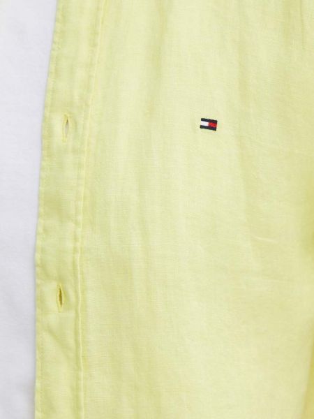 Lniana koszula na guziki puchowa Tommy Hilfiger żółta
