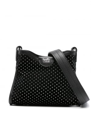 Žametna crossbody torbica iz rebrastega žameta See By Chloe črna