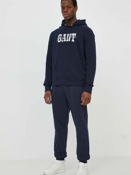 Pamučna hoodie s kapuljačom Gant plava