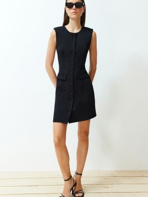 Pletené mini šaty s kapsami Trendyol černé