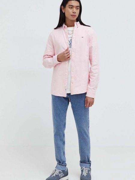 Péřová džínová košile s knoflíky Tommy Jeans růžová