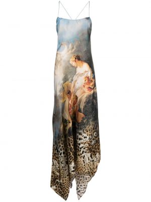Копринена рокля с принт Roberto Cavalli