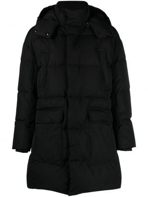 Пухено палто с качулка Emporio Armani черно