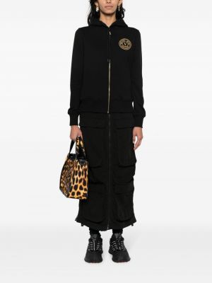 Kokvilnas kapučdžemperis ar izšuvumiem ar rāvējslēdzēju Versace Jeans Couture melns
