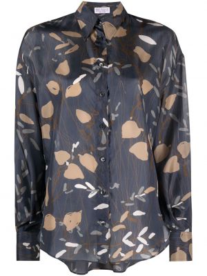 Hodvábna košeľa s potlačou s abstraktným vzorom Brunello Cucinelli sivá