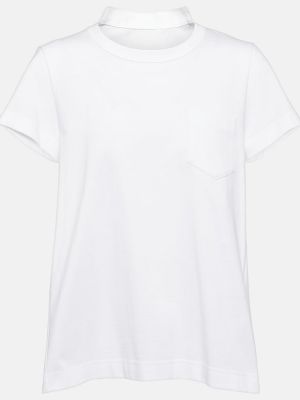 Плисирана памучна тениска от джърси Sacai бяло