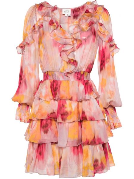 Mini šaty s volány Marchesa Rosa růžové