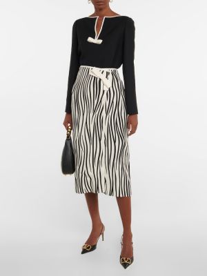 Vlnená midi sukňa s potlačou so vzorom zebry Valentino béžová
