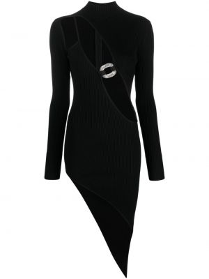 Křišťálové asymetrické koktejlové šaty s přezkou David Koma černé