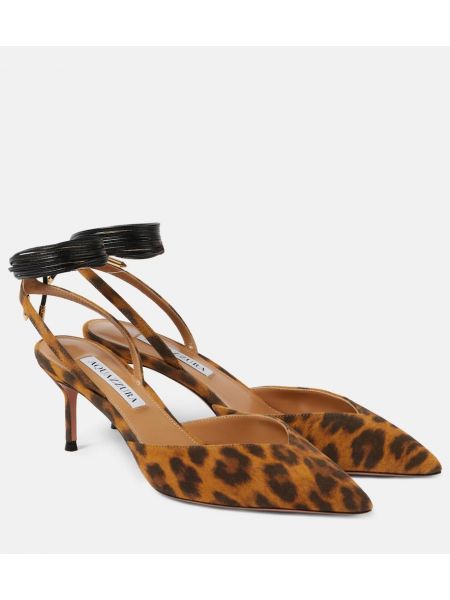 Slingback tryckt läder pumpar med remmar Aquazzura orange