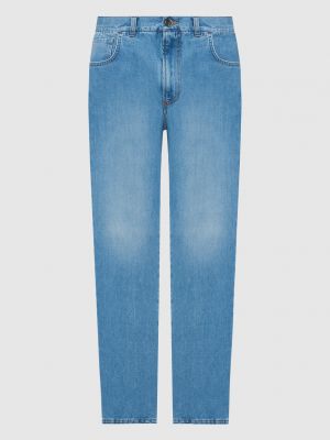 Прямые джинсы с потертостями Isaia голубые