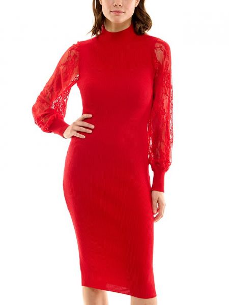 Платье миди с воротником-стойкой и кружевными рукавами Almost Famous красный
