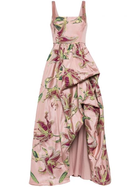 Вечерна рокля с драперии Marchesa Notte розово