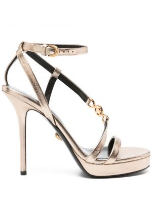 Usnjene sandali s kristali Versace zlata