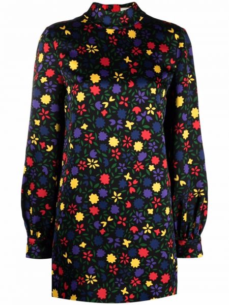 Mini vestido de flores con estampado Saint Laurent negro