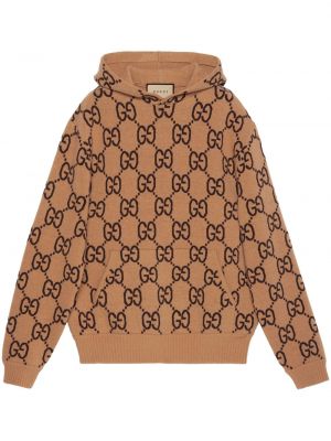 Vunena hoodie s kapuljačom Gucci smeđa