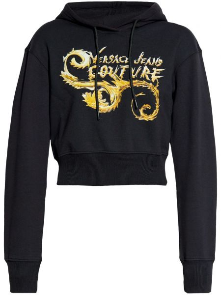 Baskılı pamuklu hoodie Versace Jeans Couture siyah