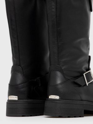 Kožené kozačky na podpatku na plochém podpatku Calvin Klein černé
