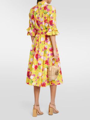 Vestido midi de algodón de flores Carolina Herrera amarillo